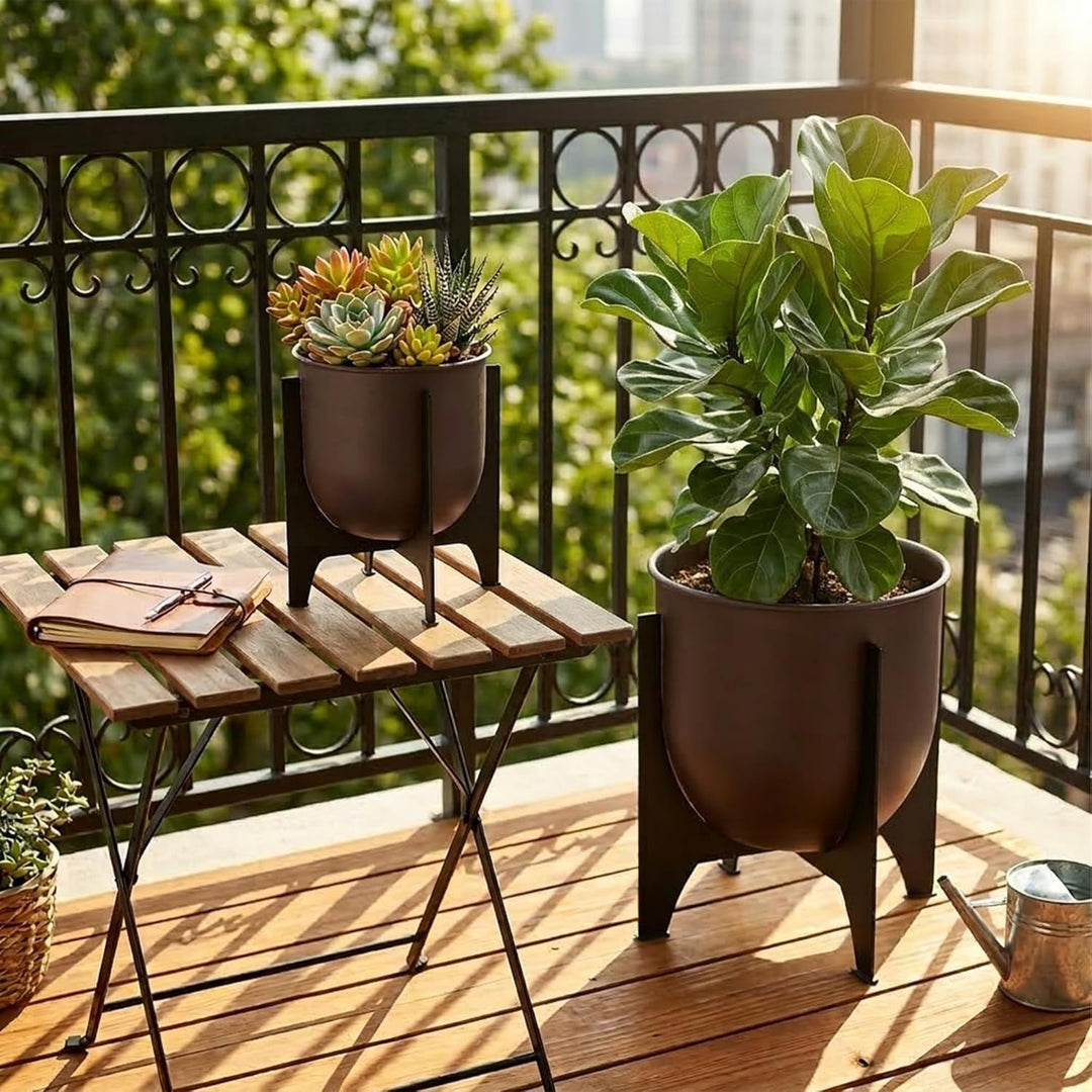 TRIROCKS 2er Set Blumentöpfe mit Metallständer 28/22cm Modern Indoor & Outdoor Pflanzgefässe für Woh