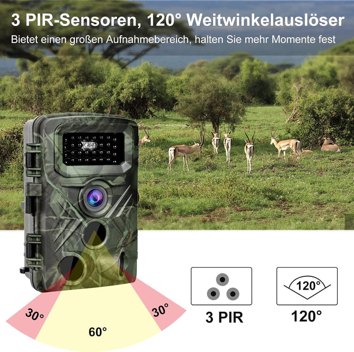 Wildkamera, 2.7K 48MP Video Wildtierkamera, 120 Weitwinkel Jagdkamera Testsieger mit Bewegungsmelder