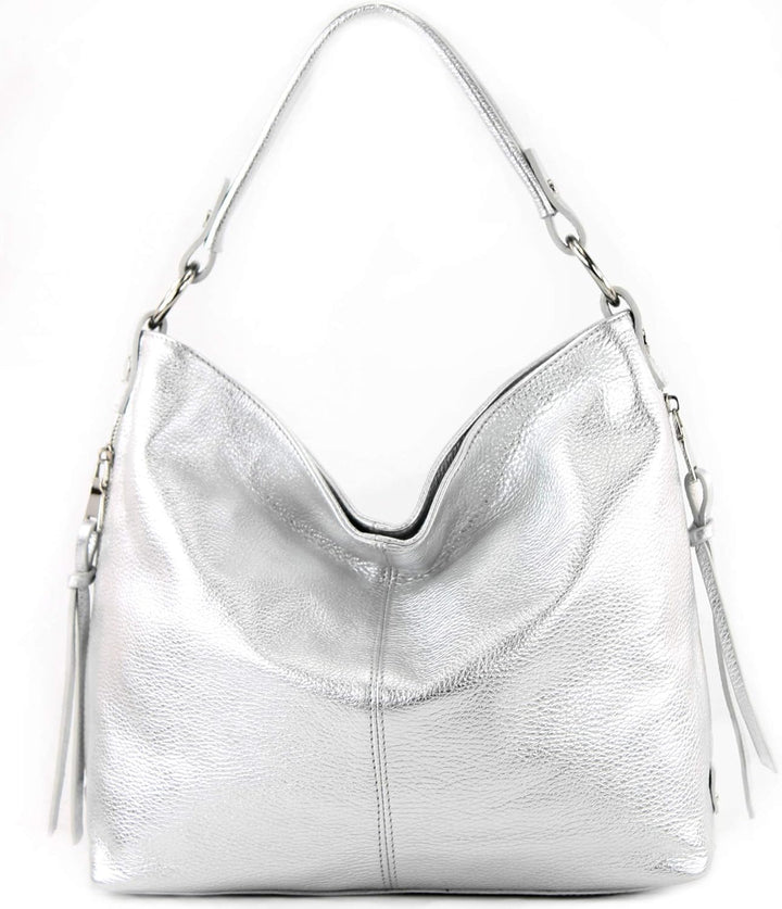 modamoda de T160 Damen Leder Schultertasche Gross, handmade in Italy T160 Silber, T160 Silber