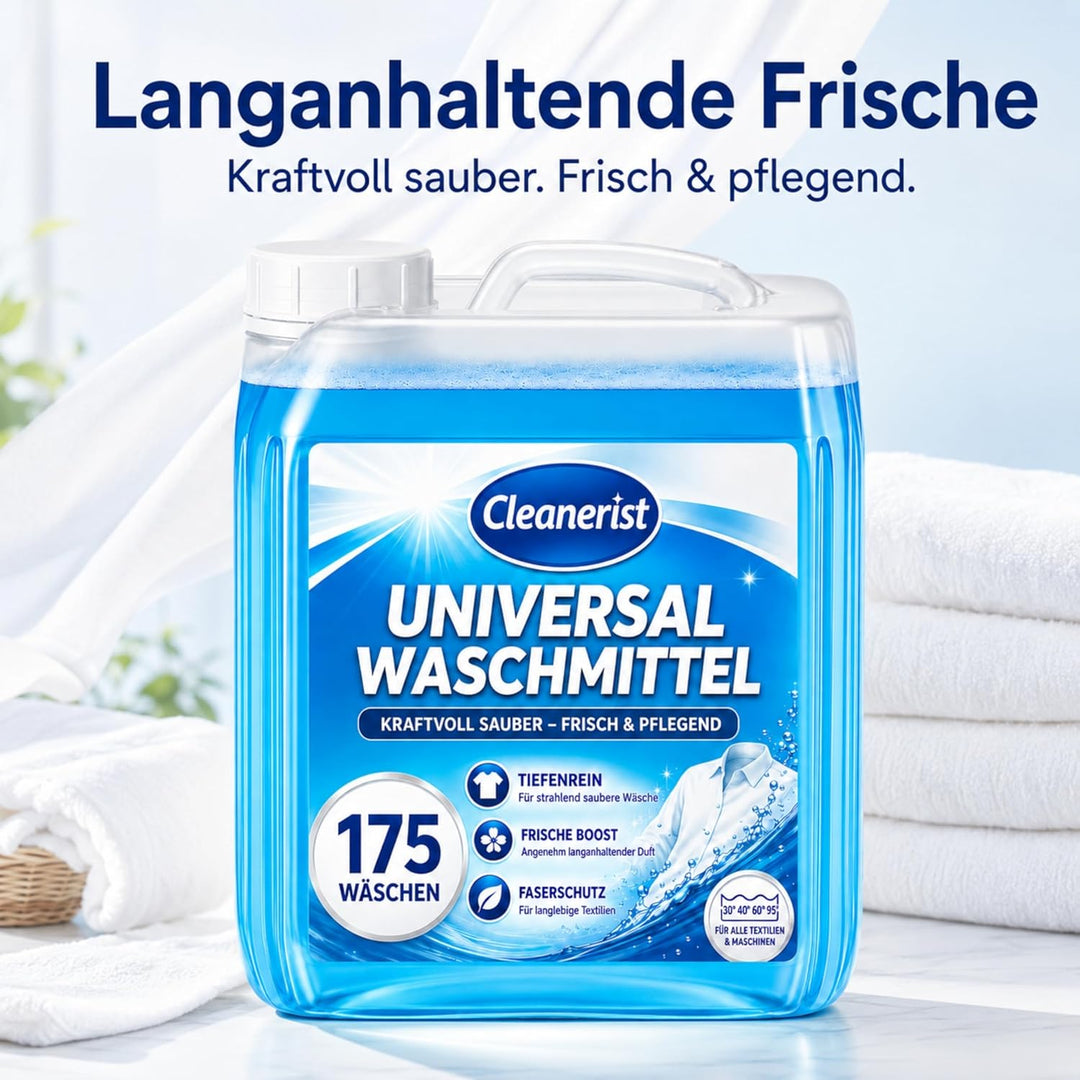 Cleanerist | 5L Universal Flüssigwaschmittel Vollwaschmittel – XXL Grosspackung – für Weiss- Bunt- S