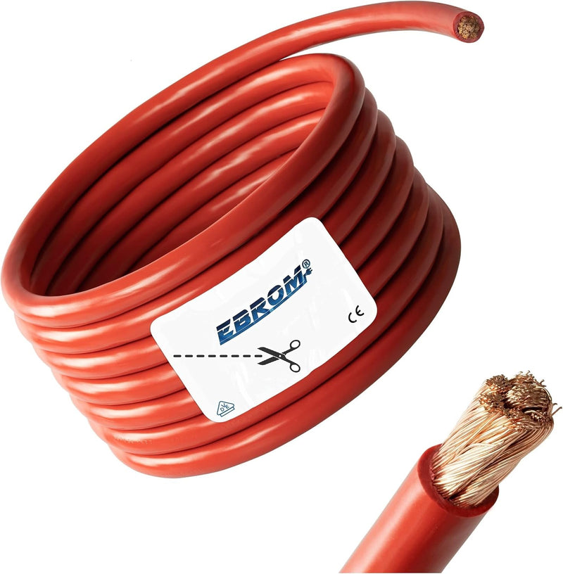 EBROM Batteriekabel - Aderleitung ROT, H07V-K 6-10 - 16-25 - 35-50 - 70 oder 95 mm² - Batterie Kabel