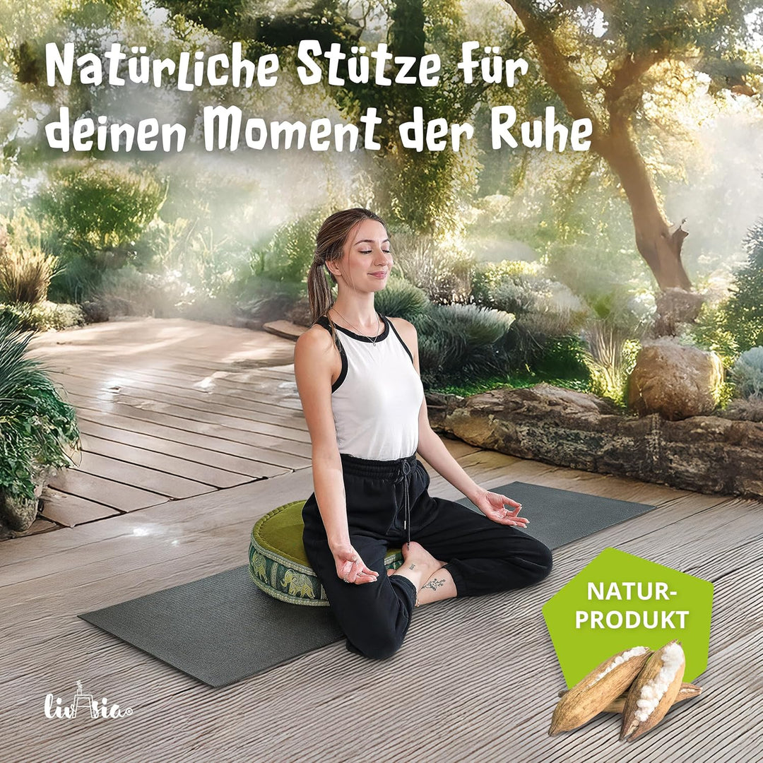 livasia Meditationskissen mit Thaiseide, Yogakissen mit Kapok, Pouf, Bodenkissen für Yoga und Zen Me