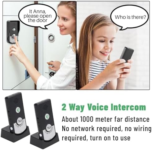 Drahtlose Intercom-Türklingeln, 1000 M Entfernung, Wiederaufladbar, 2-Wege-Sprach-Intercom-Türklinge
