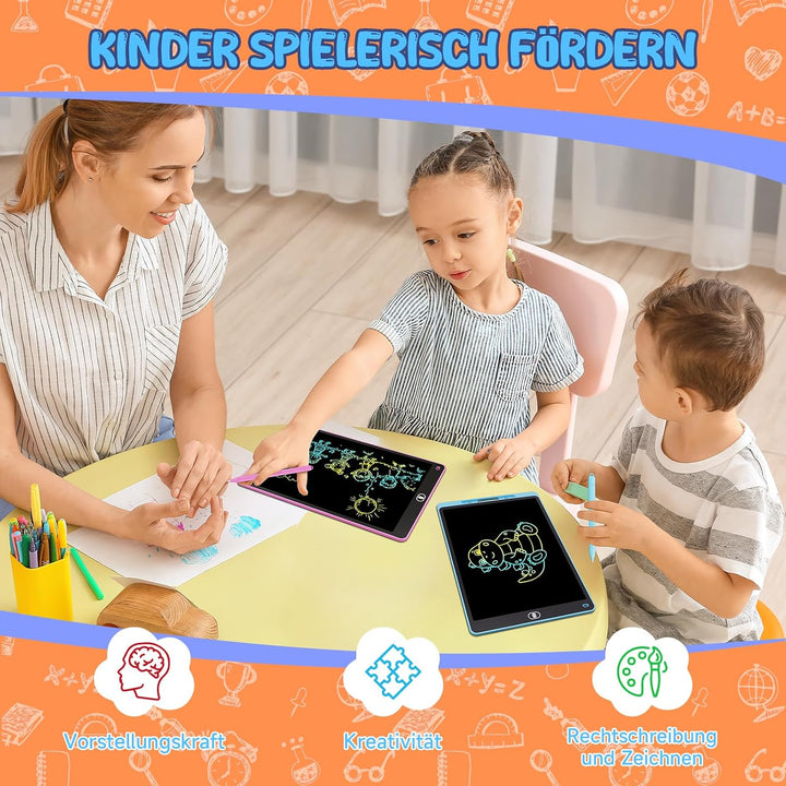LCD Schreibtafel 3 Stück, 12 Zoll Maltafel mit Abschliessbar Löschen-Taste, Schreibtafel mit Stift,