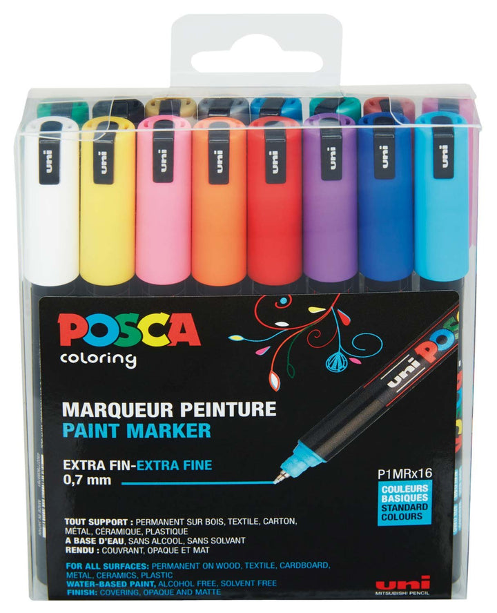 uni-ball 181716 - POSCA Marker mit kalibrierter Spitze, 16er Set, 16er Set