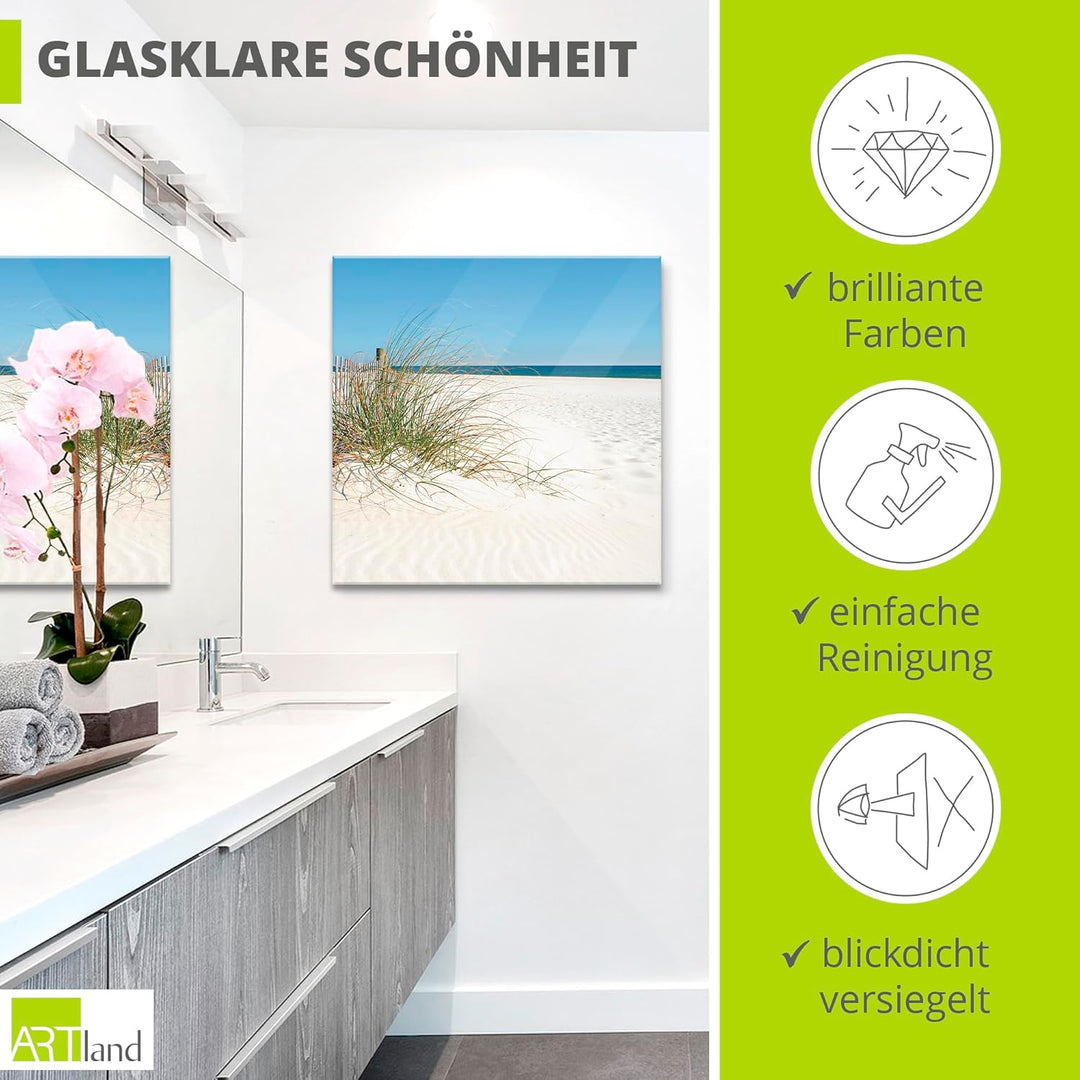 ARTland Glasbilder Wandbild Glas Bild einteilig 50x50 cm Quadratisch Strand Meer Küste Sand Düne Grä
