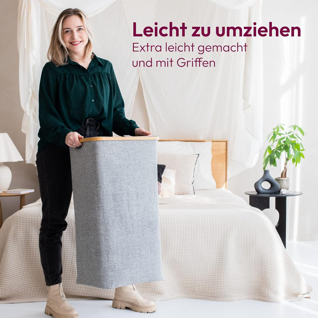 Gadgy Wäschekorb mit Deckel | wäschesammler schmal | Herausnehmbare Wäschesack | Wäschebox Bambus |
