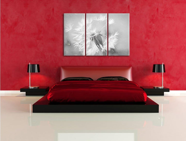 Pixxprint Herbst Löwenzahn Kunst / 3-Teilig/Gesamtmass 120cm Leinwandbild bespannt auf Holzrahmen/Wa