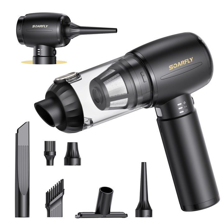 Handstaubsauger Akku, 25000Pa 4 in 1 Auto Mini Staubsauger Kabellos Stark mit LED Licht, 2-Gang Elek