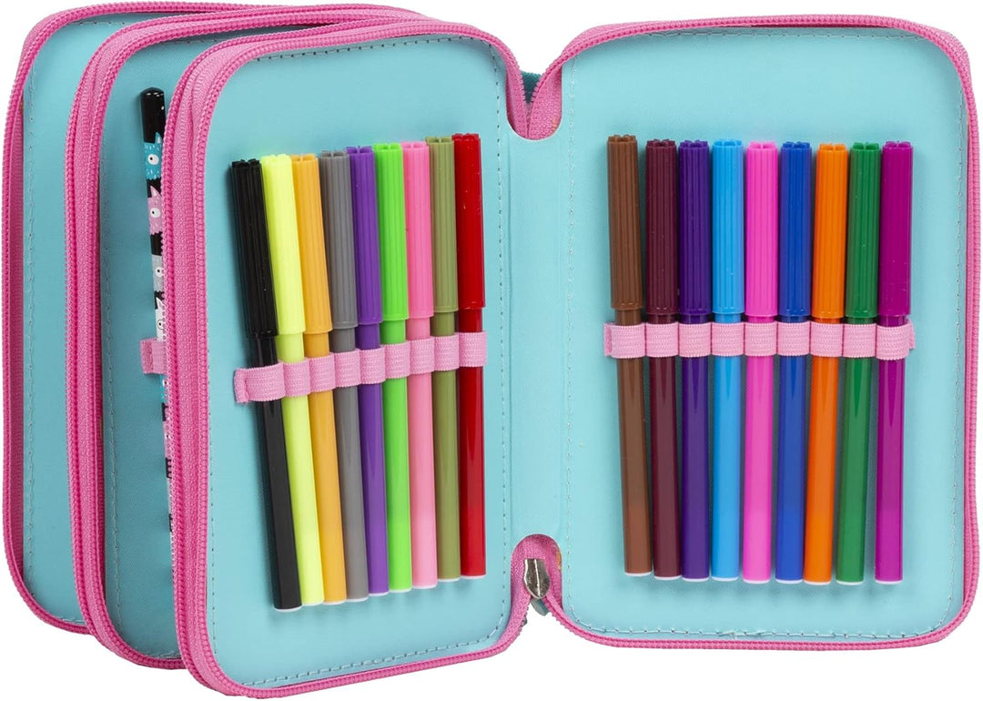 Goldkids Federtasche 3-fache Federmappe Federmäppchen 43-teilig gefüllte Schüleretui Stifte und Pins