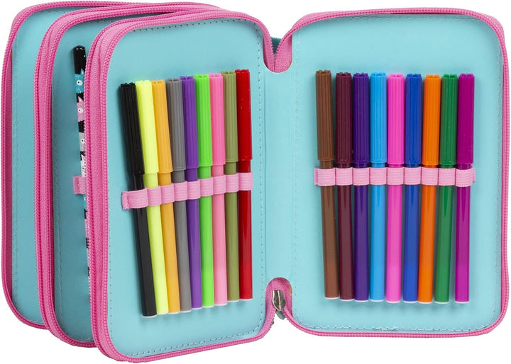 Goldkids Federtasche 3-fache Federmappe Federmäppchen 43-teilig gefüllte Schüleretui Stifte und Pins