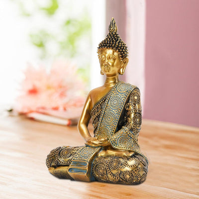 Yeomoo Meditation Thai Buddha Figur Deko Wohnzimmer Zen Buddha – 20CM Sitzend Buddha Figur Klein Gar