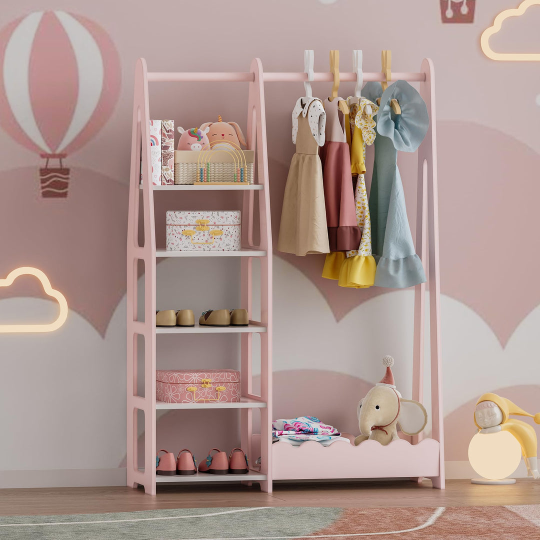 [en.casa] Kindergarderobe stehend Vestnes Kinder Kleiderschrank mit Kleiderstange 114 x 77 x 30 cm K
