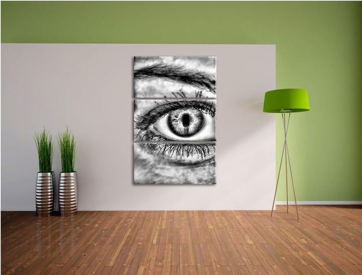 Pixxprint Monocrome, Auge Einer Frau 3-Teiler Leinwandbild 120x80 Bild auf Leinwand