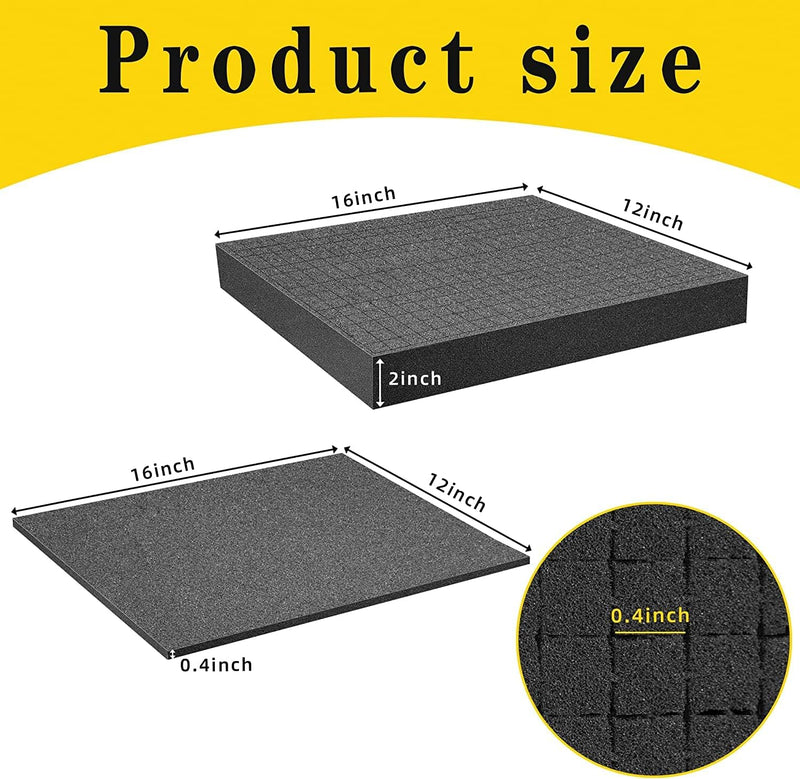 GIONAR Rasterschaumstoff Würfelschaum, 2 Stück 400 x 300 x 50mm/2 Stück 400 x 300 x 10mm, Werkzeugko