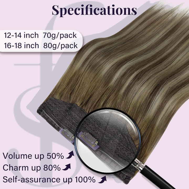 Fshine Fish Line Extensions Echthaar Dunkelbraun bis Aschbraun Highlight Mittelblond 30 cm Echthaar