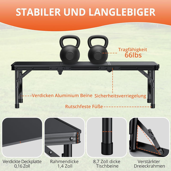 FUNYKICH 3ft Klappbarer Campingtisch 87x40x26cm, Kleiner Faltbarer Klapptisch mit Tragetasche, Alumi