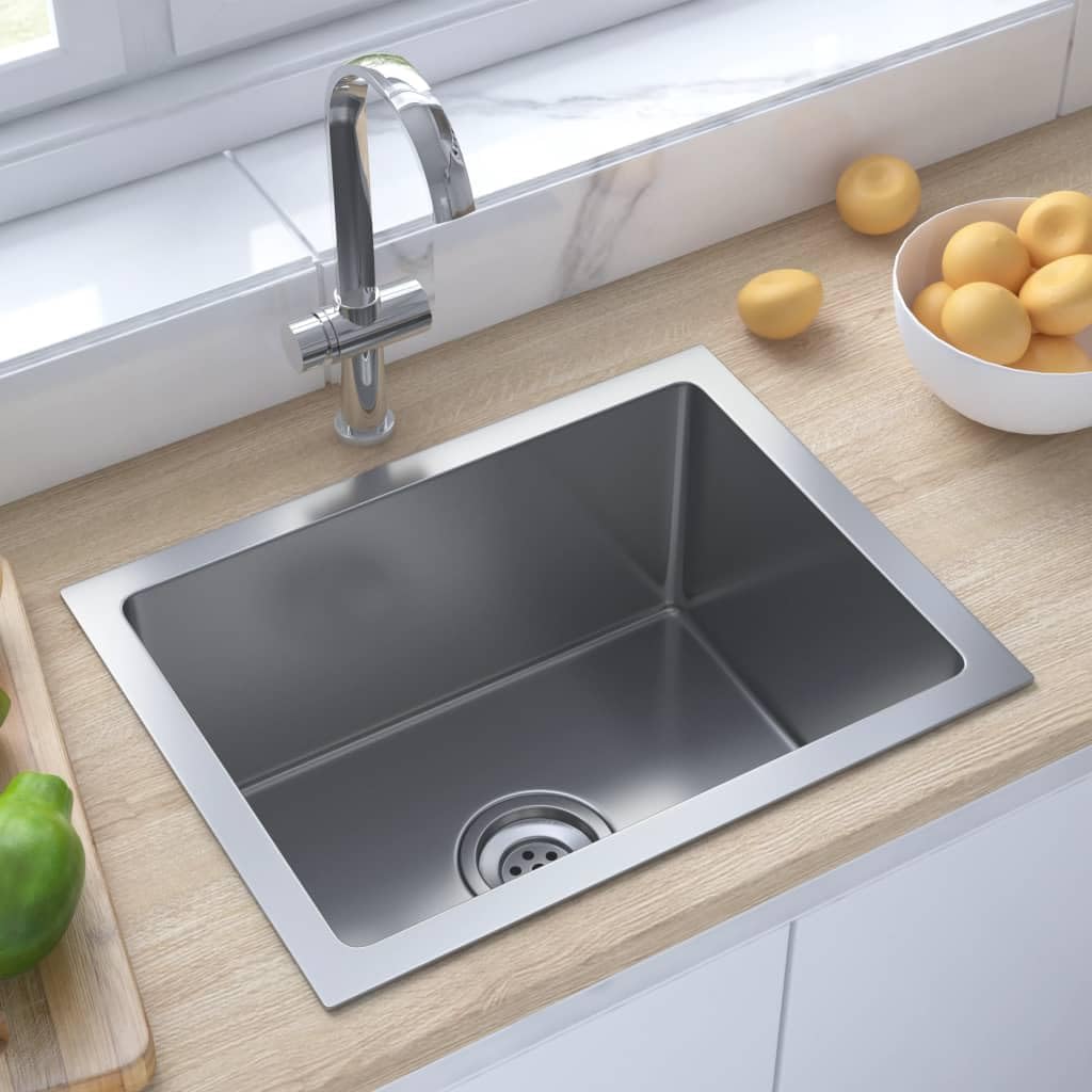 vidaXL Handgemachte Einbauspüle Wasserabfluss in X-Form Spülbecken Küchenspüle Edelstahlspüle Spüle