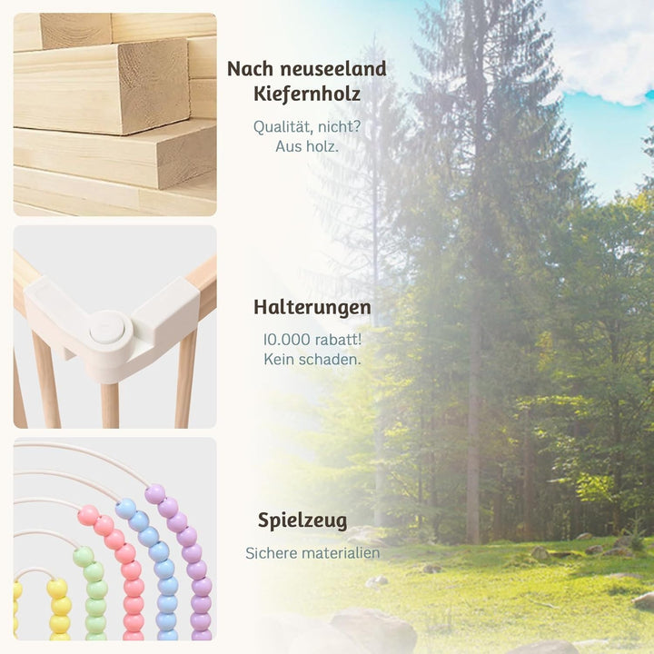 Baby Laufstall,Sicherer＆Stabiler Grosses Faltbares Babys Laufgitter, Holz Laufstall, nachhaltiger La