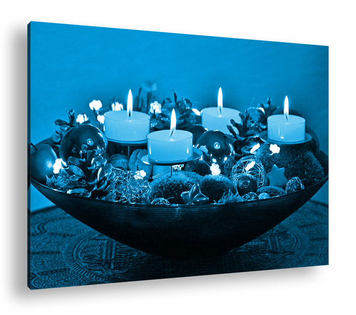 deyoli Advents Dekoration Format 80x60 Effekt: Monocrome Blau als Leinwandbild, Motiv fertig gerahmt