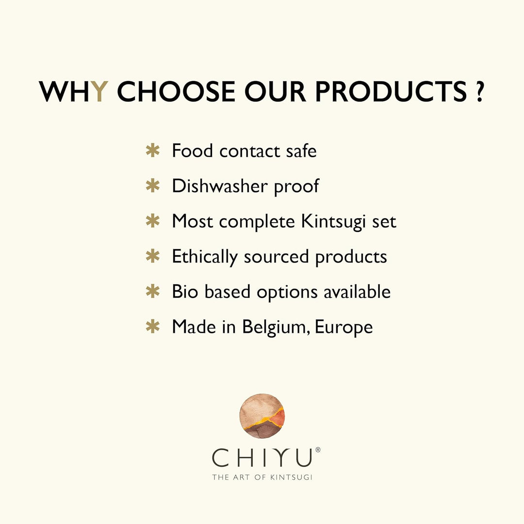 CHIYU Bio Kintsugi Reparatur Set: Bio Repair Kit - Gold & Silber – Goldkleber - Biobasiert – Lebensm
