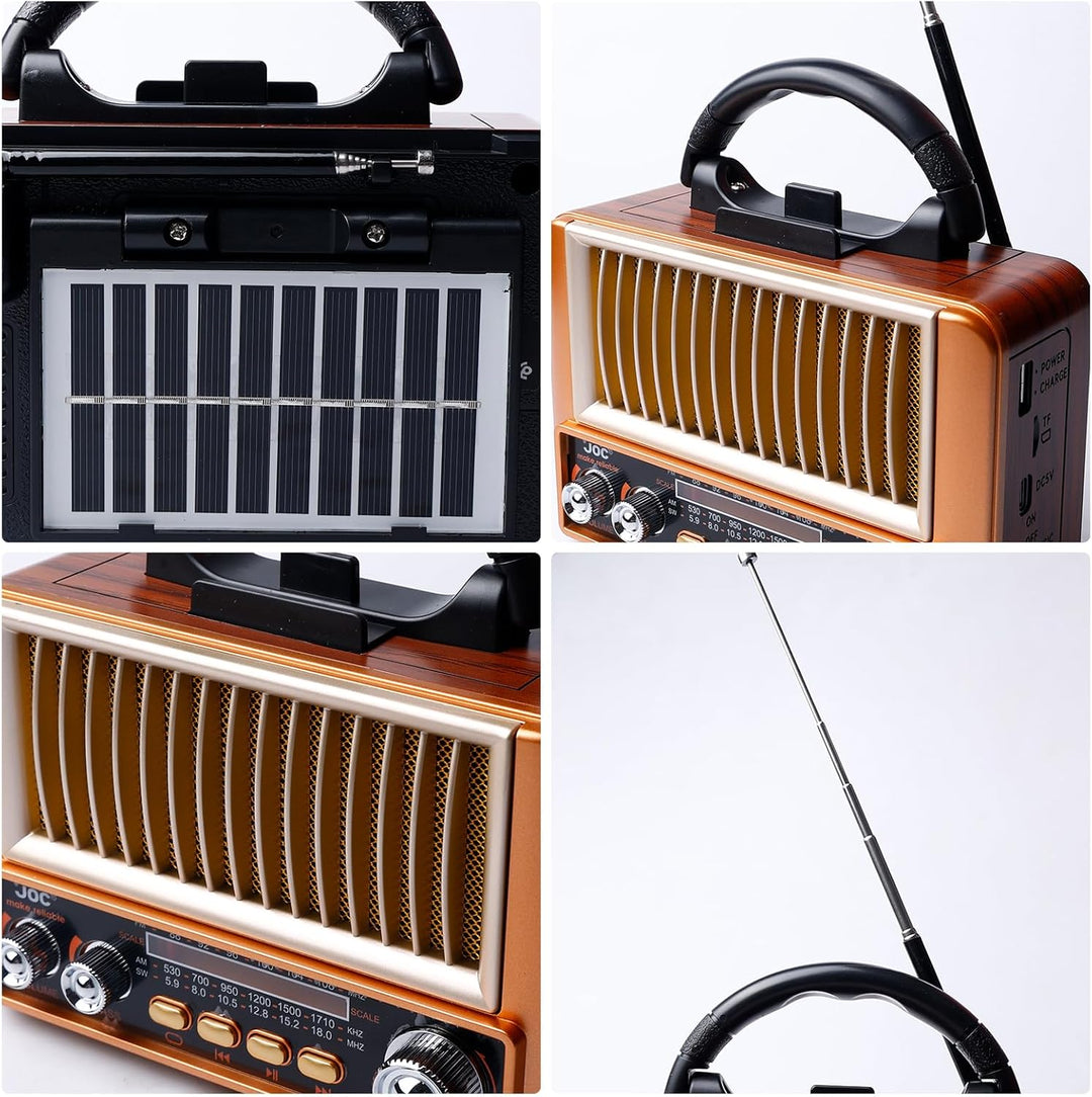 Tragbare Solar Retro Radio, Nostalgie Radio Mit Bluetooth, Am/Fm/Sw Radios,Einfache Bedienung, Hochw