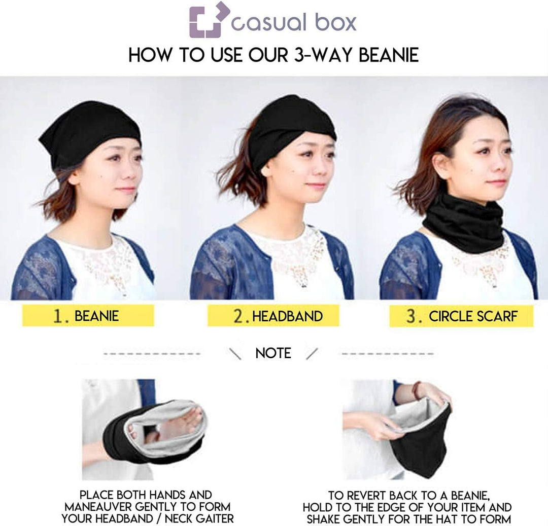 CHARM Bio-Baumwolle Multifunktionstuch Stirnband - Beanie Loop Schal Halstuch Schwarz & Hellgrau, Sc