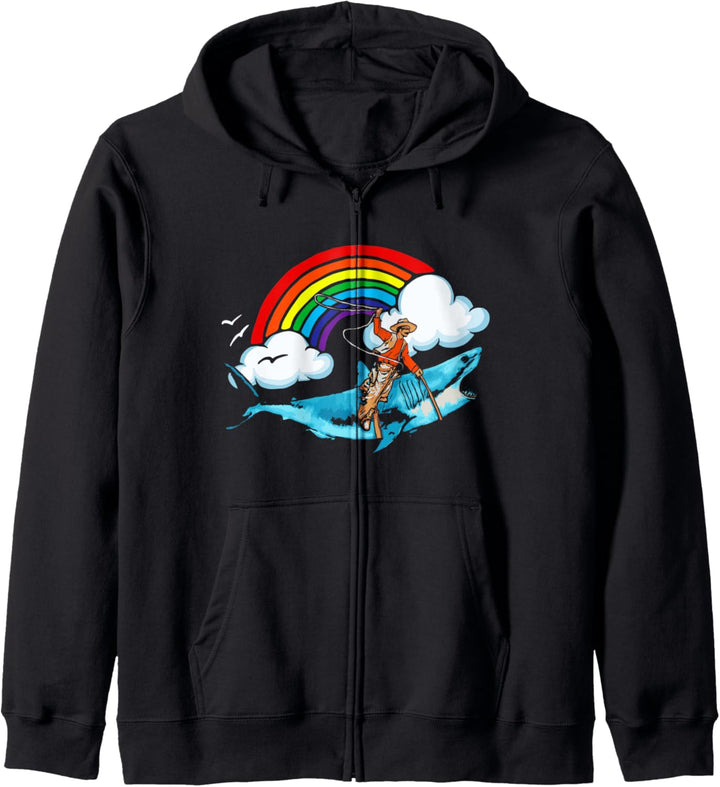 Shark Lover Rodeo Cowboy Riding Great White Rainbow Funny Kapuzenjacke