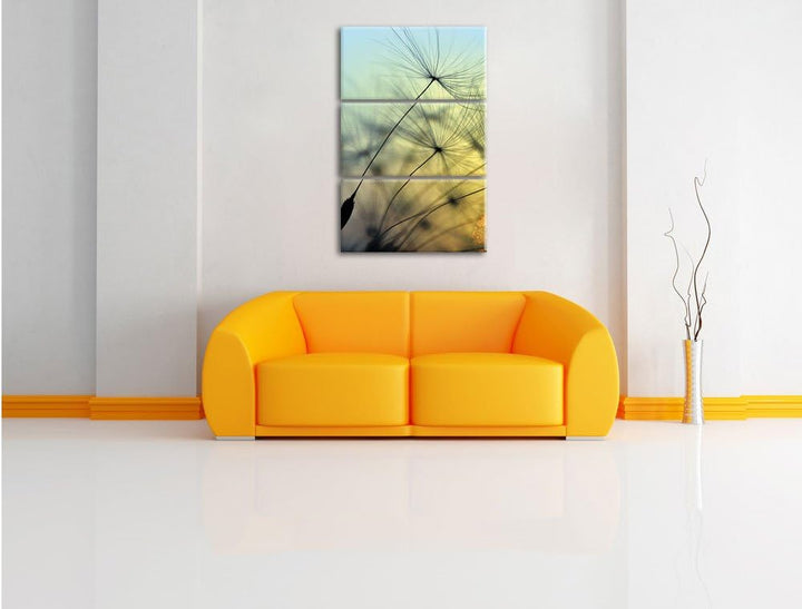 Pixxprint Pusteblumen mit Tautropfen als Leinwandbild/Grösse: 3 Teilig (120x80) cm/Wandbild/Kunstdru