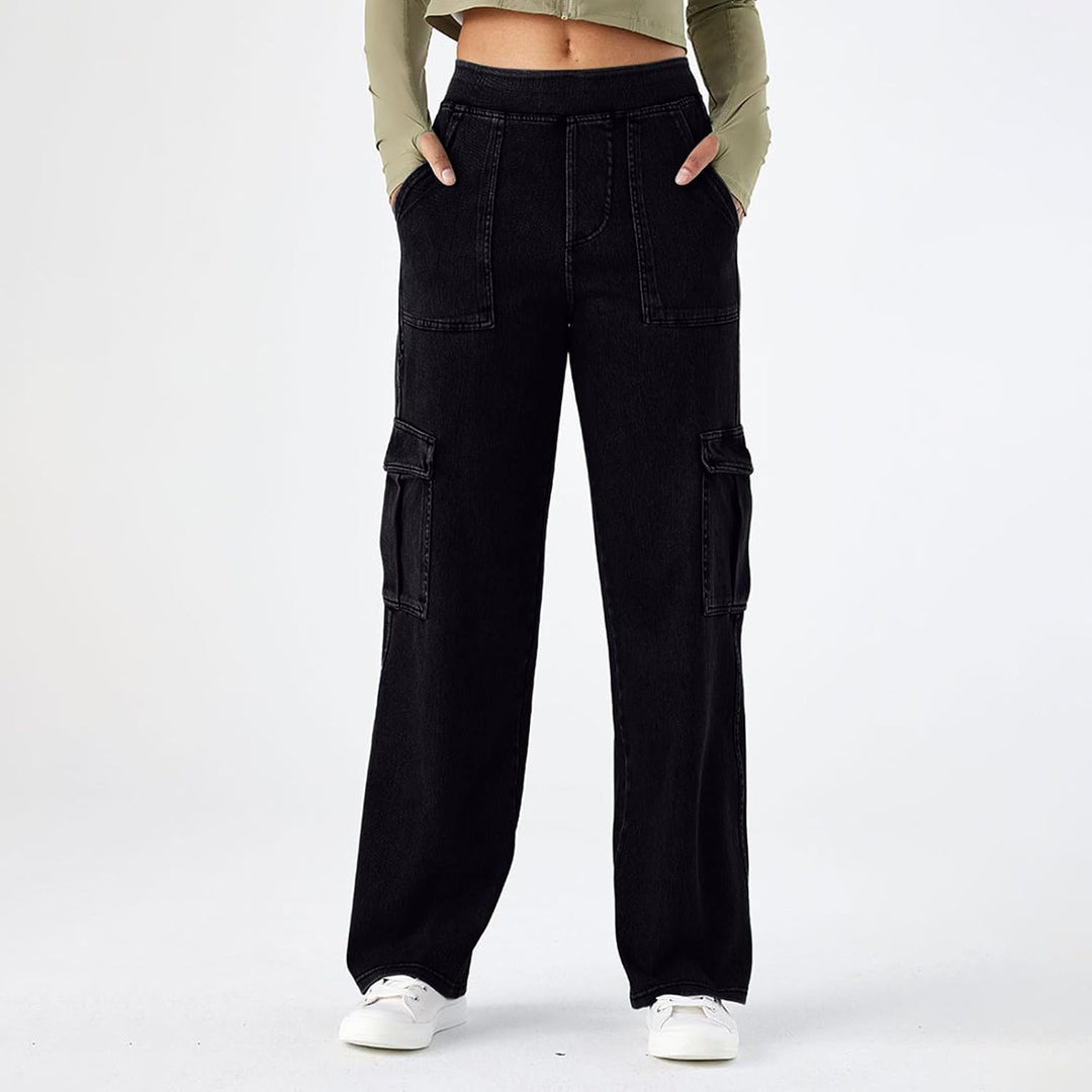 Wide Leg Jeans Damen Cargohose Sommerhosen Leicht Stretch Latzhose Bequeme High Waist Weites Bein Ba