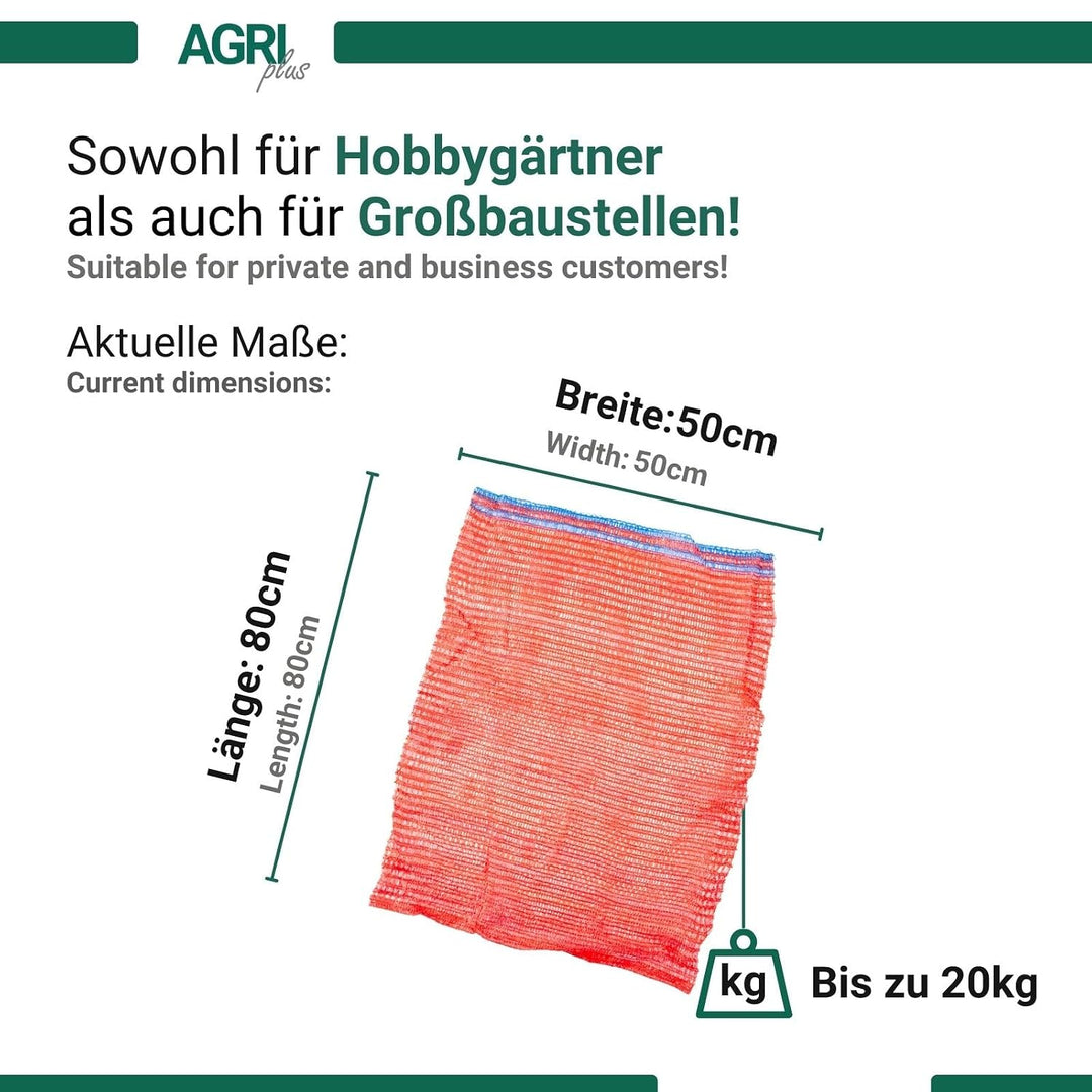 AGRI plus 100 Stück Gemüsesäcke rot mit Zugband I 50 x 80 cm I verschiedene Grössen I Grobmaschige R