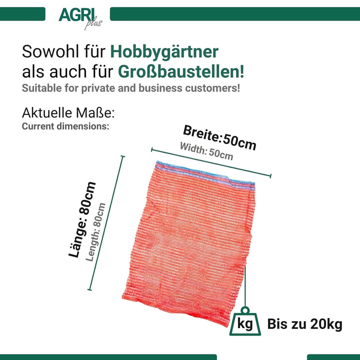 AGRI plus 100 Stück Gemüsesäcke rot mit Zugband I 50 x 80 cm I verschiedene Grössen I Grobmaschige R