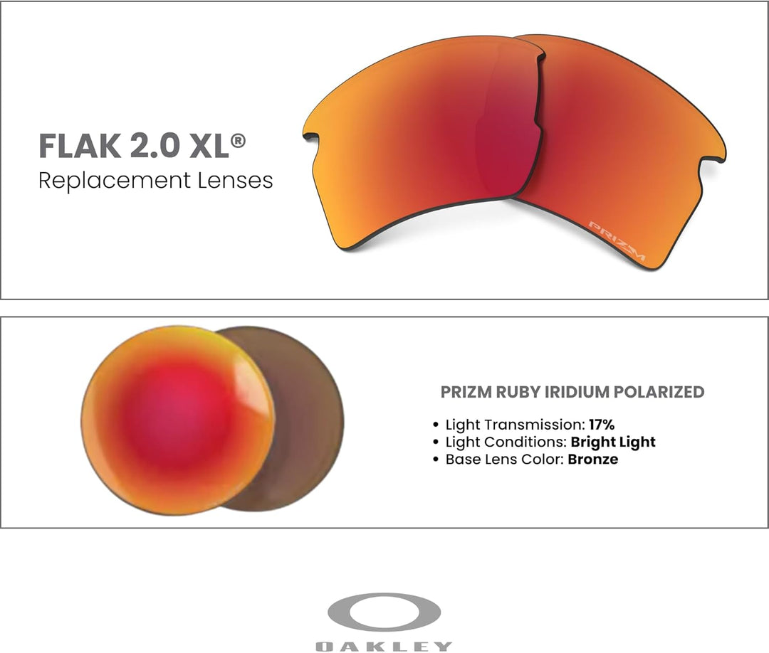 Oakley Original Flak 2.0 XL OO9188 Ersatzgläser, inklusive Oakley Mikrofasertuch Beutel PRIZM Ruby I