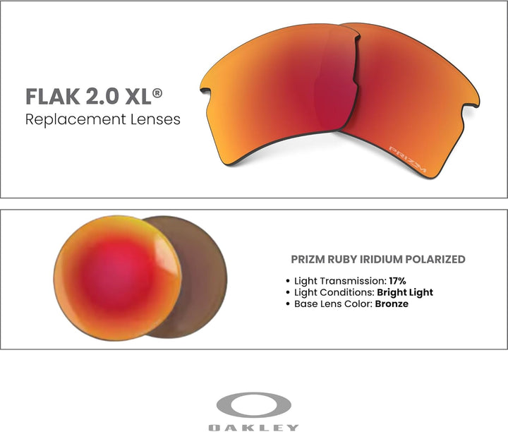 Oakley Original Flak 2.0 XL OO9188 Ersatzgläser, inklusive Oakley Mikrofasertuch Beutel PRIZM Ruby I