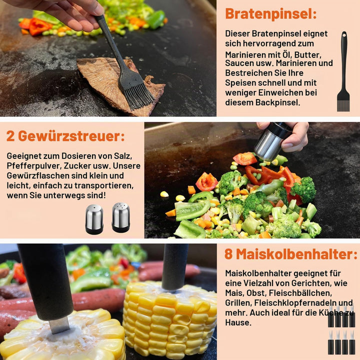 38PCS Grillspachtel Set, Professionelles Grillbesteck Kit für das Kochen im Freien, Edelstahl Grill