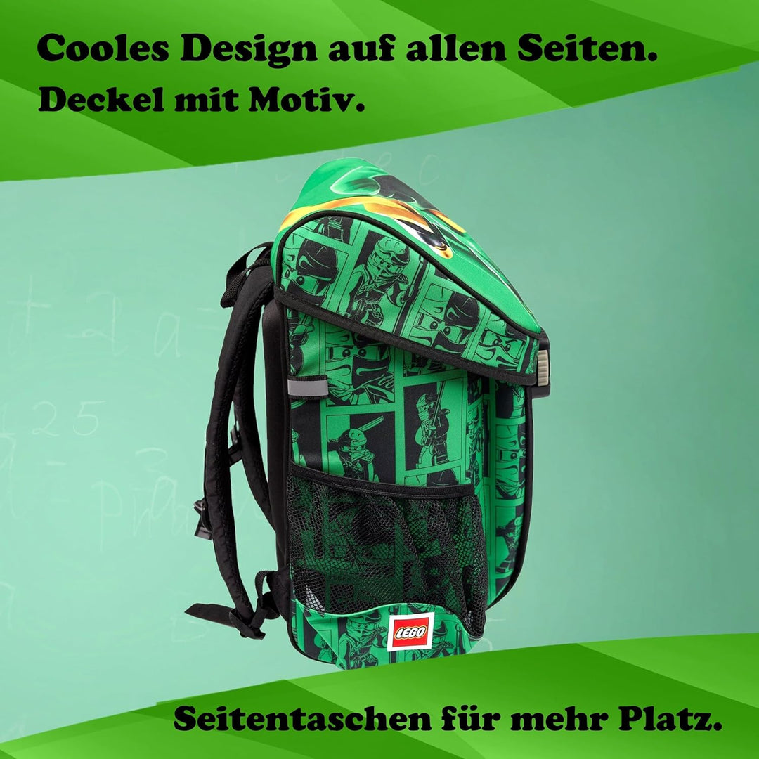 Lego Ninjago Schulranzen-Set Easy Green 8tlg. Set mit Federmappe, Regenschutz und Dose und Flasche,