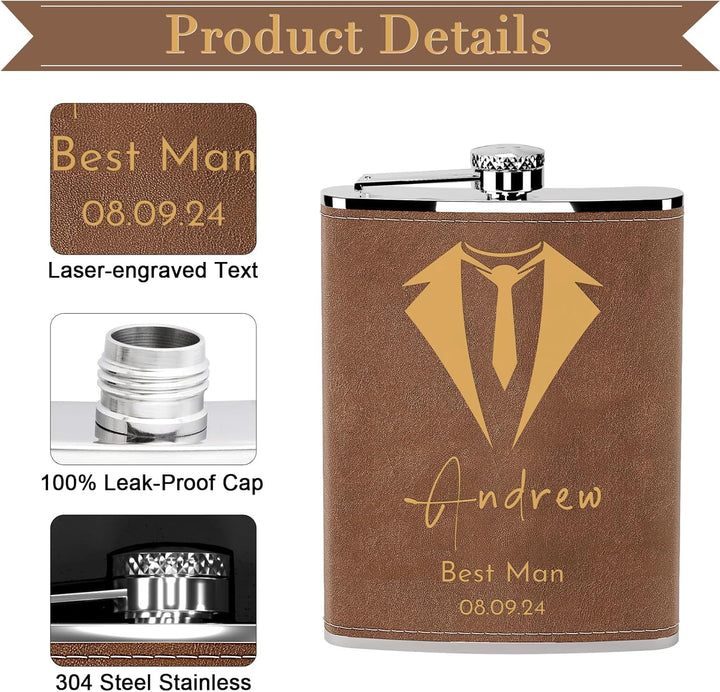 Flachmann Set mit Gravur der Hirsch, Flachmann Edelstahl 8oz/237ml Personalisiert für Geburtstagsges