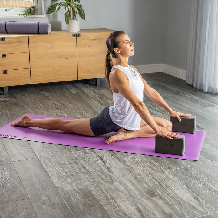Core Balance Yoga Blocks im Doppelpack & GRATIS Yoga-Gurt, 2 STK. Eva Schaumstoff-Blöcke, robust & l