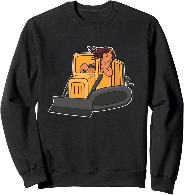 Pferd mit Bagger, Pony Baustelle, Raupe fahren Humor Sweatshirt