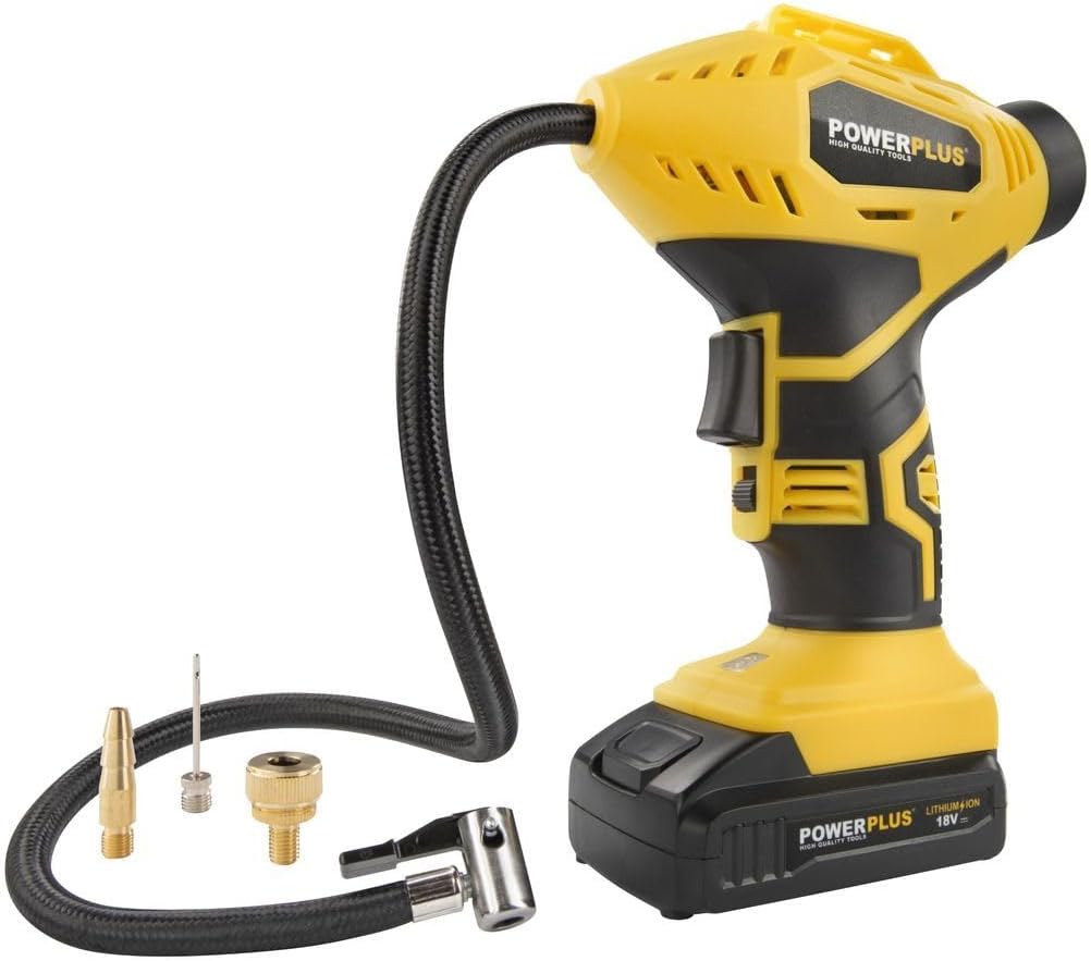 Powerplus POWX1700 Akku Kompressor - Druckluft Kompressor mit 18V und 8 bar Leistung - Inkl. 1 x 1,5