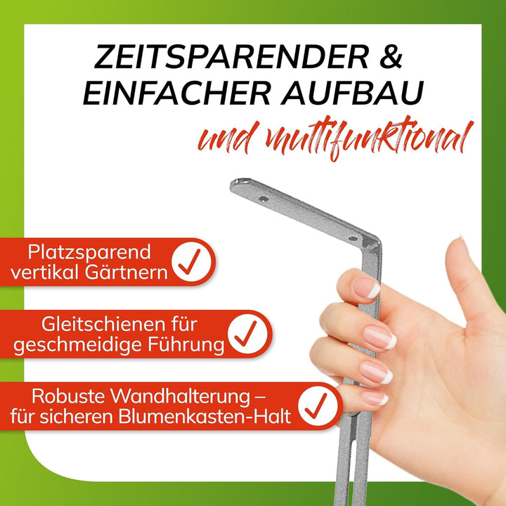bellissa 8 Stück (4 Paar) Blumenkasten-Halterung – Haken für Blumenkästen – Wandhalter-Befestigung -