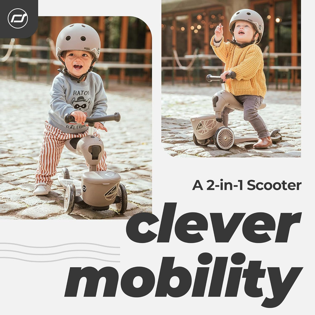 Scoot & Ride Unisex – Babys Highwaykick 1 Lifestyle Kickboard mit Sitz und Behälter… BROWN LINES, BR