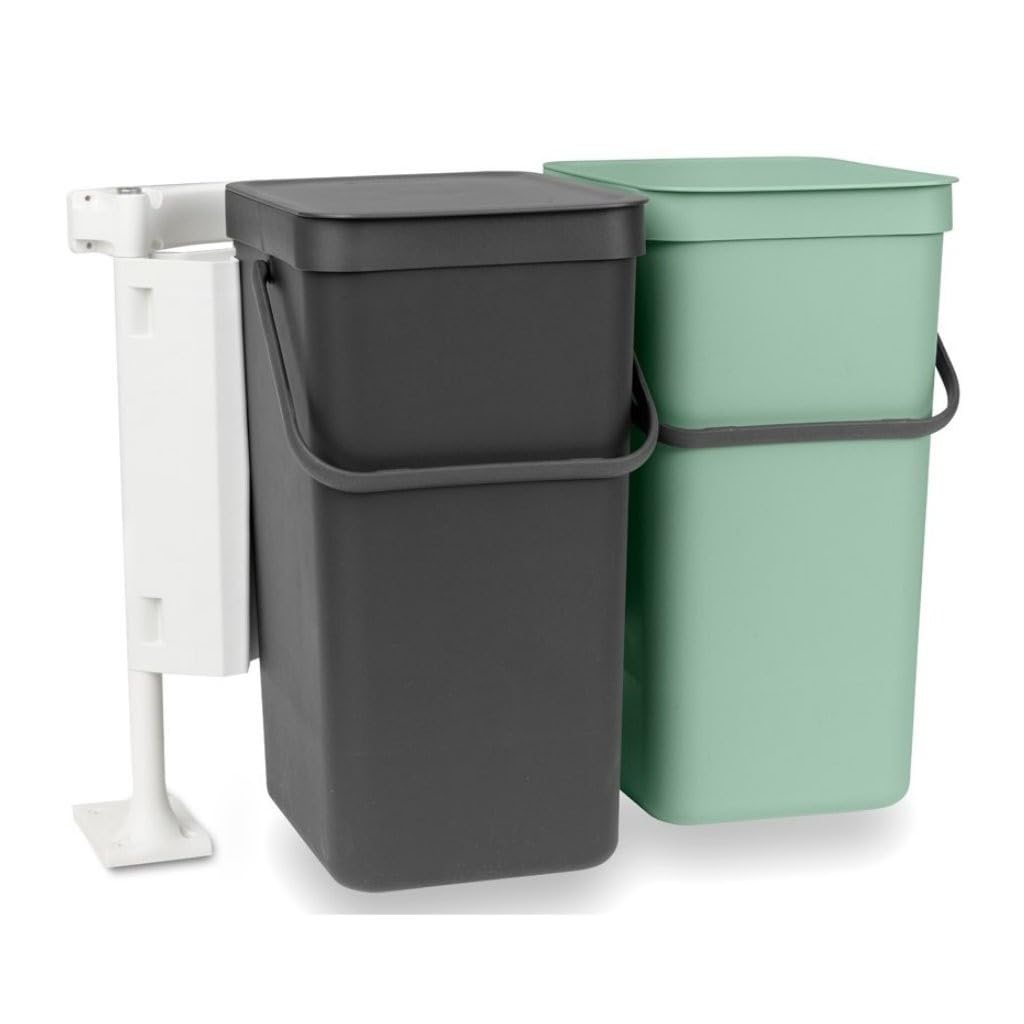 Brabantia Sort and Go Einbaubehälter, 2 x 16 l, Jadegrün/Grau Dark Grey & Jade Green 2 x 16 Liter Ei