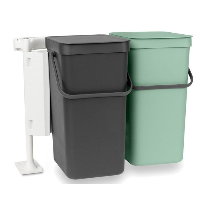 Brabantia Sort and Go Einbaubehälter, 2 x 16 l, Jadegrün/Grau Dark Grey & Jade Green 2 x 16 Liter Ei