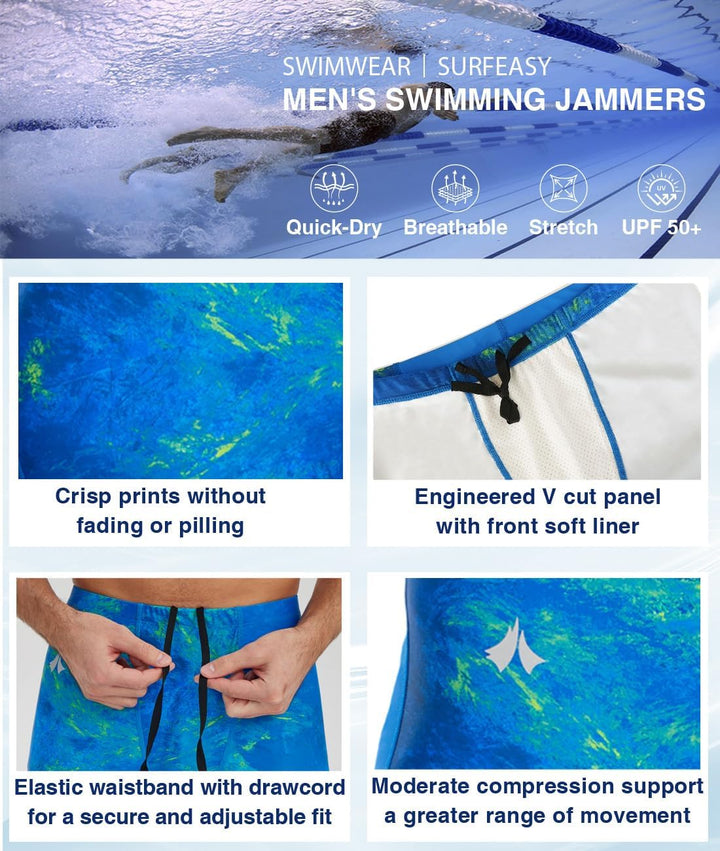 Herren Jammer Badehose Schnelltrocknende Schwimmhose mit V-Schnitt Training Wettkampf Badeanzug Blau