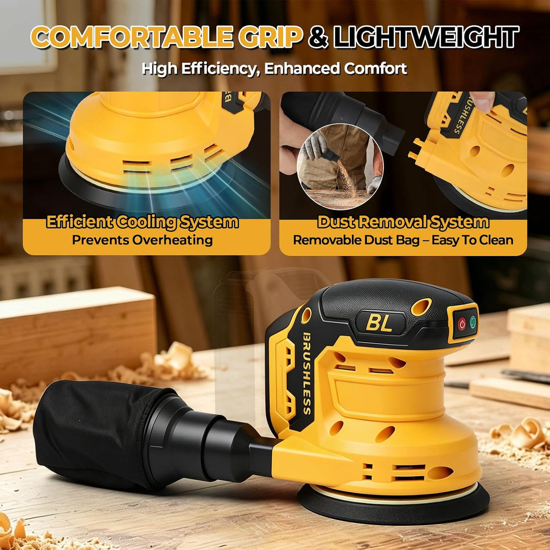 Akku-Exzenterschleifer, Kompatibel mit Dewalt 20V Batterie, 3 Geschwindigkeiten, 9700-19000 U/min Bü