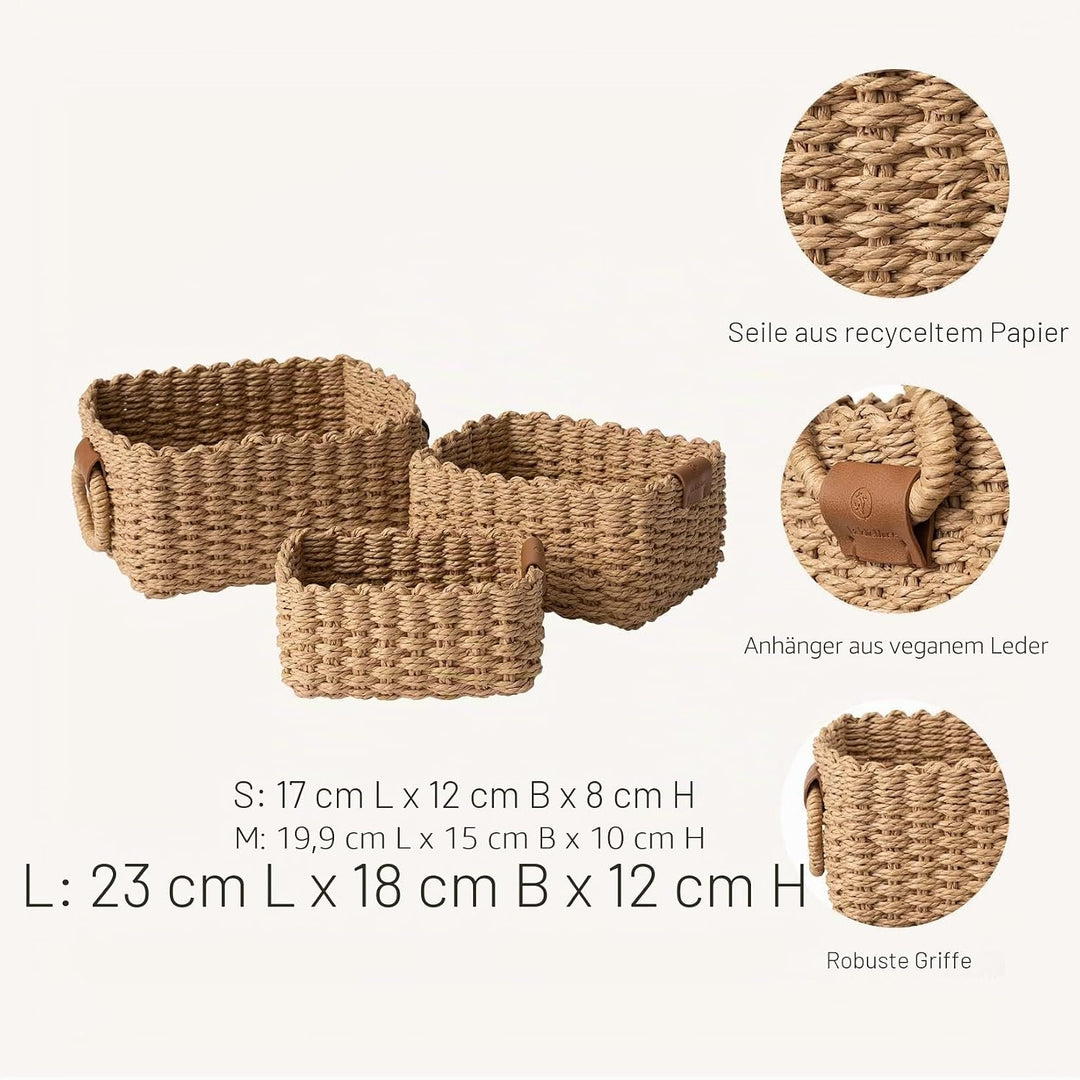 La Jolíe Muse Korb Aufbewahrung,Korb Geflochten Klein,3er Set Baskets,Organizer Körbchen in Shelf, K