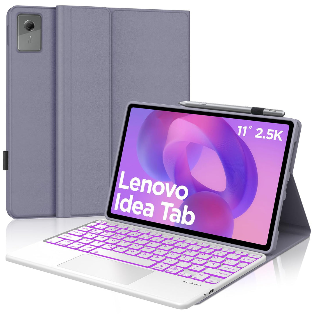 11 Zoll Bluetooth Tastatur Hülle für Lenovo Idea Tab 11, Deutsch QWERTZ mit 7-Farben Licht und Touch