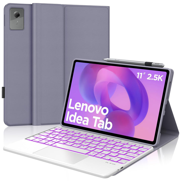 11 Zoll Bluetooth Tastatur Hülle für Lenovo Idea Tab 11, Deutsch QWERTZ mit 7-Farben Licht und Touch
