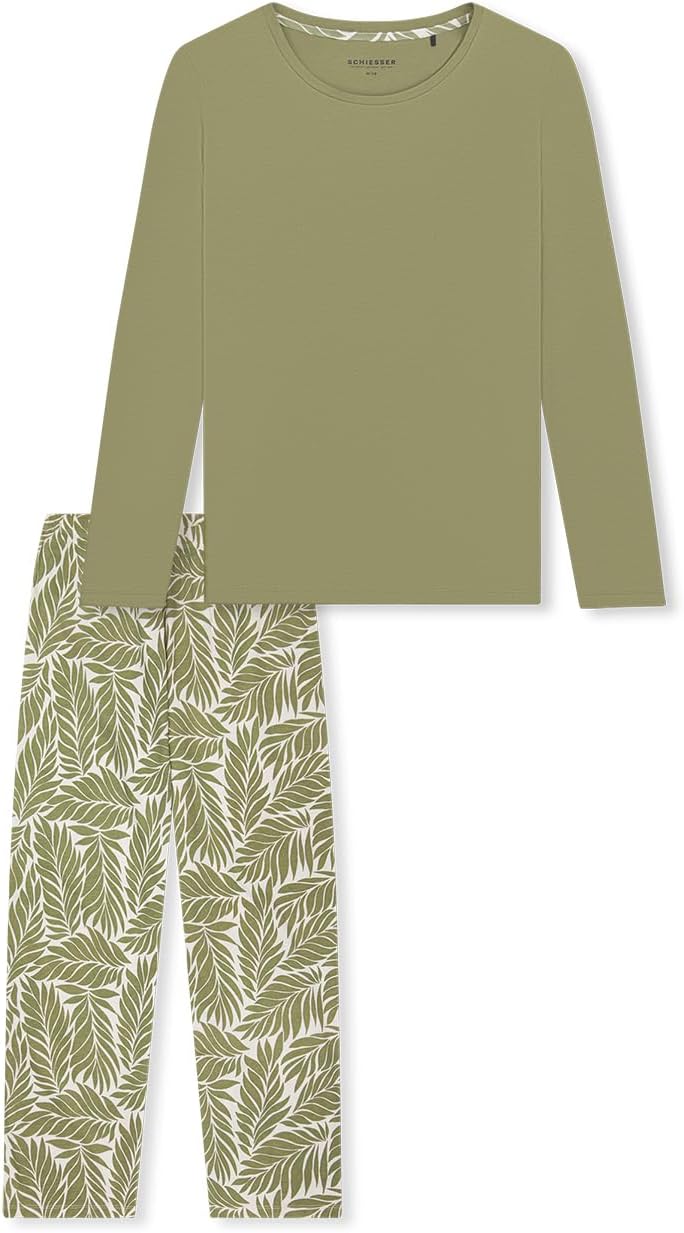 Schiesser Damen Schlafanzug Set lang weiche Baumwolle - Nightwear 36 Linde_181250, 36 Linde_181250